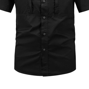 <b>Men's</b> Loose Casual Outdoor Hiking Top Plus Size Short Sleeve Button <b>Shirt</b> with Front Zip Pockets & Stand Collar for Autumn - Product Image 3