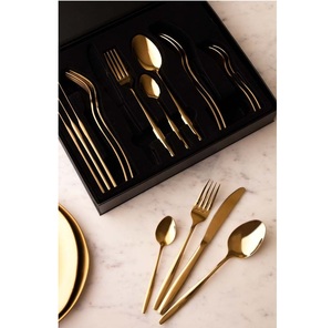 Ensemble de couverts en métal au design merveilleux avec poignée ronde simple plaqué or pour la maison et la vaisselle de mariage - Product Image 6