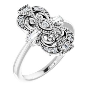 Anillo de compromiso de joyería fina de 14k de inspiración vintage con patrón geométrico, piedra tallada certificada IGI y engaste de bisel. - Product Image 1
