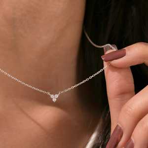 Collar Trio con Diamante Natural de 0.15 CT, Colgante Delicado para Mujer, Joyería Fina Clásica y Minimalista para Uso Diario y Fiestas - Product Image 5