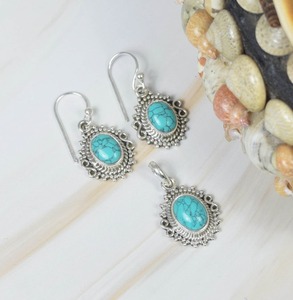 Violet Turquoise Tendance Gemstone Pendentif Boucles D'oreilles Ensemble 925 Sterling Silver Fine Jewelry Pendentif Avec 925 Timbre Bijoux En Argent - Product Image 4