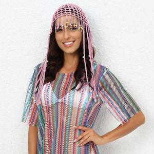 Chapeau de plage en crochet fait main pour femme, style ethnique, à pompons, motif tricoté, personnalisable pour usage décontracté, ski, voyage et sorties romantiques - Product Image 6