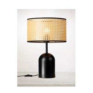 Handmade Customized Rattan Cane Farmhouse Table Lamp with Natural Net Shade Warm White LED <b>Decorative</b> <b>Lighting</b> - Product Image 1