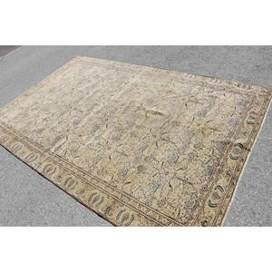 Tapis Turc Vintage Classique Beige 5.9 X 9.3ft Fait à la Main Patchwork Design Laine Viscose Matériau Latex Support pour Salon - Product Image 4