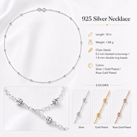 Collar de Plata de Ley 925 con Cadena Cruzada y Doble Cuentas, 18 Pulgadas, Joyería Minimalista con Cuentas para Mujer