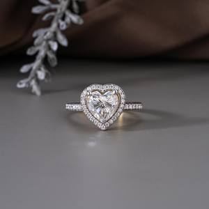Romantic D Color VVS Heart Cut Moissanite Halo <b>Ring</b> <b>for</b> <b>Womens</b> 925 Sterling <b>Silver</b> Nickel-Free Classic <b>Wedding</b> Gift Partner - Product Image 1