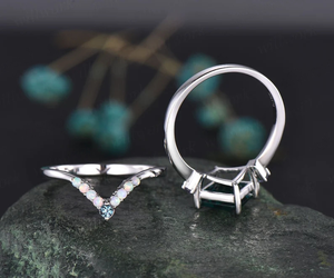 Bague en agate mousse naturelle, opale, argent sterling 925 massif, alliance de mariage, fiançailles, fête, déclaration de style, design occidental - Product Image 4