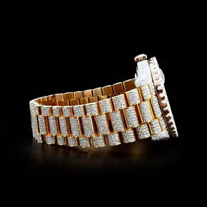 Montre sport de luxe ton or pour hommes femmes mouvement à quartz diamant moissanite personnalisé cadran à chiffres romains 20mm acier inoxydable - Product Image 3