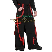 Pantalon unisexe homme grande taille style Gothique Punk Rock, taille mi-haute, à rayures latérales, style urbain, respirant, écologique, 100% coton, coupe ample, avec chaîne