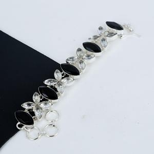 Bracelet à breloques fait main en argent sterling 925, style vintage, serti clos, avec spinelle noire et topaze blanche, certifié par un tiers, pour anniversaire et amour - Product Image 2