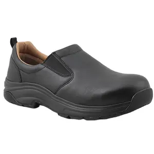 Unisex Black Slip-On Safety Shoe Featuring Rubber EVA Sole Full Grain Cow Leather Wholesale