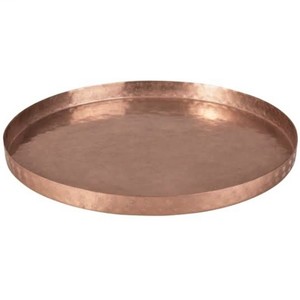 Copper Plated Customizable Serving <b>Tray</b> with Handle Round Simple Design Hammered Style for Home & Restaurant Use - Product Image 1