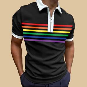 Camiseta informal de moda con cremallera arcoíris para hombre, camiseta de manga corta de algodón 100% de alta calidad, lona sólida holgada de gran tamaño para Polo Cas - Product Image 4