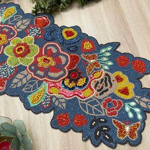 Chemin de Table Personnalisable Non Stainable Brodé Bleu Marine Multicolore Chemin Perlé Décoration de Mariage Napperons et Chemins - Product Image 1