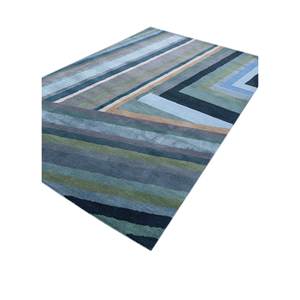 Alfombra Acar Azul de Lana y Viscosa Hecha a Mano con Diseño Geométrico Clásico de Diamantes para Sala de Estar, Pasillo, 10 mm de Grosor-Tra-14837 - Product Image 2