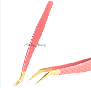 Pinzas de pestañas con aislamiento de volumen de 90 grados, pinzas de extensión de pestañas con punta de fibra, nuevas pinzas de pestañas rosas personalizadas - Product Image 1
