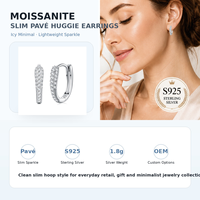 Boucles d'oreilles créoles fines en argent sterling 925 personnalisées avec moissanite pavée, bijoux raffinés S925 pour femmes