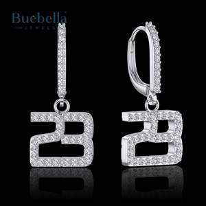 Pendientes de aro con número personalizado de Plata de Ley 925 para hombre, estilo Hip Hop con diamantes, helado - Product Image 4