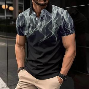 Nueva lona de algodón 100% para hombre para camisa de ajuste Regular de gran tamaño de manga corta transpirable de dos colores empalme impreso solapa Tops - Product Image 2