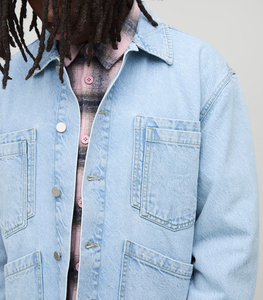 Veste en jean longue vintage pour homme OEM/ODM, 100% coton, légère, décontractée, streetwear, doublée de laine - Product Image 6