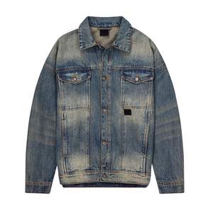 Veste en jean pour homme Blue Sand Veste délavée surdimensionnée avec bouton avant au look vintage et coupe décontractée de rue - Product Image 5
