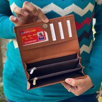 Dompet panjang kulit sapi asli pemblokir Rfid desain mewah kustom dompet wanita kulit asli tekstur penuh
