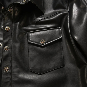 Créez votre propre chemise habillée pour homme en cuir 100% à manches longues et col rabattu, vente en gros pour l'été - Product Image 4