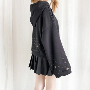 Otoño mujer Kawaii Sudadera con capucha corta Harajuku Flare manga larga de punto Starry Lightning bordado cordón Sudadera con capucha - Product Image 3