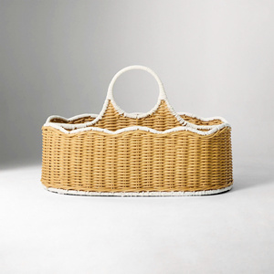 Cesta de Mimbre para Pañales de Dos Tonos, Natural y Blanca, Cesta de Almacenamiento para Guardería Hecha a Mano con Borde Festoneado - Product Image 1