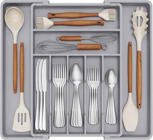 Organisateur de couverts M pour <span class=keywords><strong>tiroirs</strong></span> de cuisine, plateau extensible pour ustensiles avec <span class=keywords><strong>bloc</strong></span> à couteaux amovible, support pour couverts et argenterie - Product Image 1