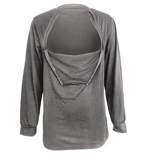 Bata de paciente para diálisis y quimioterapia al por mayor, 100% algodón, negra, con cremallera en el pecho para acceso fácil, mangas largas, unisex - Product Image 4