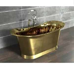 حوض استحمام نحاسي قاعدي مصقول بالكامل من النحاس الأصفر الأكثر مبيعًا في الحمام الفاخر