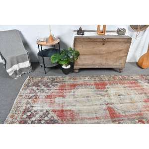 Classic Large 3.9 X 8.7ft Area Rug Vintage <b>Red</b> Beige Turkish <b>Wool</b> with Abstract Pattern for Hallway or Latex Room Decor - Product Image 2