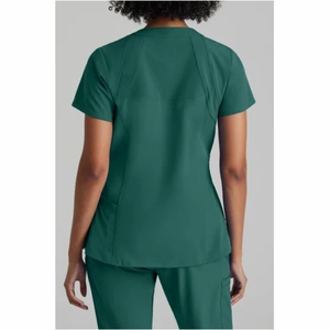 Conjuntos de uniformes médicos de enfermería elásticos de manga corta con cuello levantado OEM al por mayor, uniformes de Spandex para correr - Product Image 4