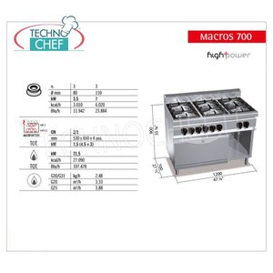 Cocina de Gas de 6 Quemadores con Horno Eléctrico GN 2/1, Kw.31.5+7.5 - Product Image 4