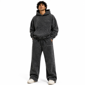 Ensemble de survêtement ONEAPEX SPORTS WEAR haut de gamme : sweat à capuche oversize noir délavé personnalisé et pantalon de survêtement à ourlet zippé ouvert - Product Image 1
