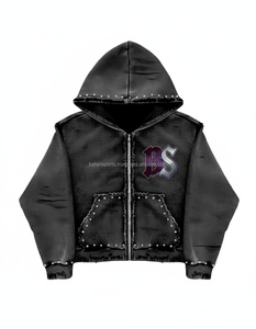 Heavy fleece zipper hoodie 400 GSM thick winter fabric soft <b>brushed</b> inside black color custom chenille embroidery basics hoodies - Product Image 1