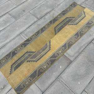 1.8x5.6 ft Rug, Vintage Turkish Rug, <b>Brown</b> <b>Wool</b> Rug - Product Image 2