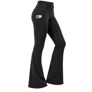 Pantalones de equitación de cintura alta para mujer, de silicona completa, de punto estampado, corte bootcut, elásticos de alto rendimiento - Product Image 2