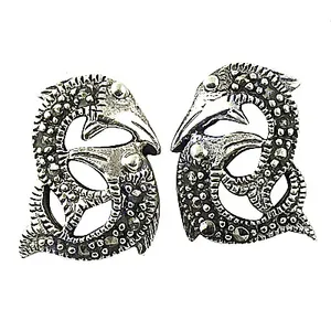 Pendientes de Clip con Diseño de Máscara de Pájaro Plateada Vintage para Mujer, Joyería Moderna con Diamantes, Circonitas y Perlas para Regalo de Boda o Fiesta - Product Image 1