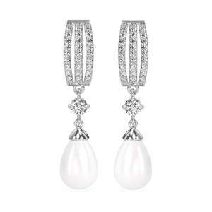 Boucles d'oreilles en argent sterling 925 avec perles, plaquées rhodium, avec zircone suisse pour femmes et filles - Product Image 1