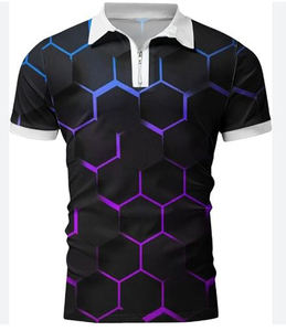 Polo de golf à manches courtes coupe ajustée pour homme Chemise décontractée boutonnée style musculaire respirante en tricot extensible imprimé de sport - Product Image 5