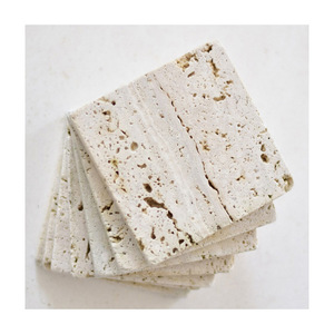 Ensemble de sous-verres en travertin de couleur claire fait à la main forme carrée classique offre une protection de table pour le thé, le café et les tapis et tampons - Product Image 2