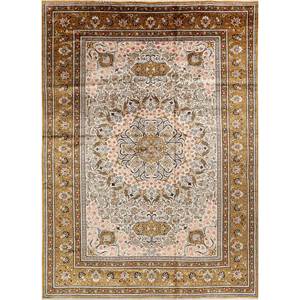 Tapis en laine noué à la main Aalam Gold Pae-5121 9x12 rectangulaire à motif médaillon abstrait pour entrée, couloir et salon - Product Image 1