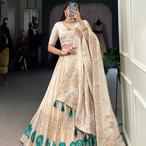เสื้อแฟนซี lehenga choli ดีไซน์เนอร์แบบดั้งเดิมผ้าไหมสวยงานปาร์ตี้สำหรับเพื่อนเจ้าสาว - Product Image 1