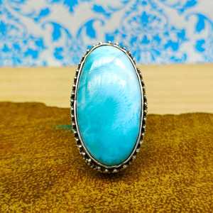 100% bijoux en argent véritable belle forme ovale bleue bague en pierres précieuses Larimar pour femmes bagues fines pour mariage - Product Image 1
