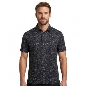 Polo à manches courtes pour homme, imprimé, coupe classique, vêtement décontracté, respirant, en polyester tissé, motif noir et blanc - Product Image 1