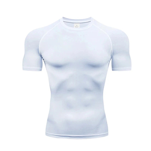 Haut de compression pour homme, coupe musclée, couleur unie, polyester et élasthanne, manches courtes, vêtement de sport, t-shirt d'entraînement - Product Image 4