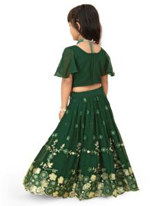 Shoryam Fashion, vêtements traditionnels indiens pour enfants, tenue de fête de mariage, lehenga choli brodé, travail de séquence vert, robe ethnique - Product Image 4