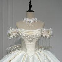 Gaun Pengantin Jancember XS268 Mewah Model Off Shoulder dengan Rumbai, Bunga 3D, dan Pita